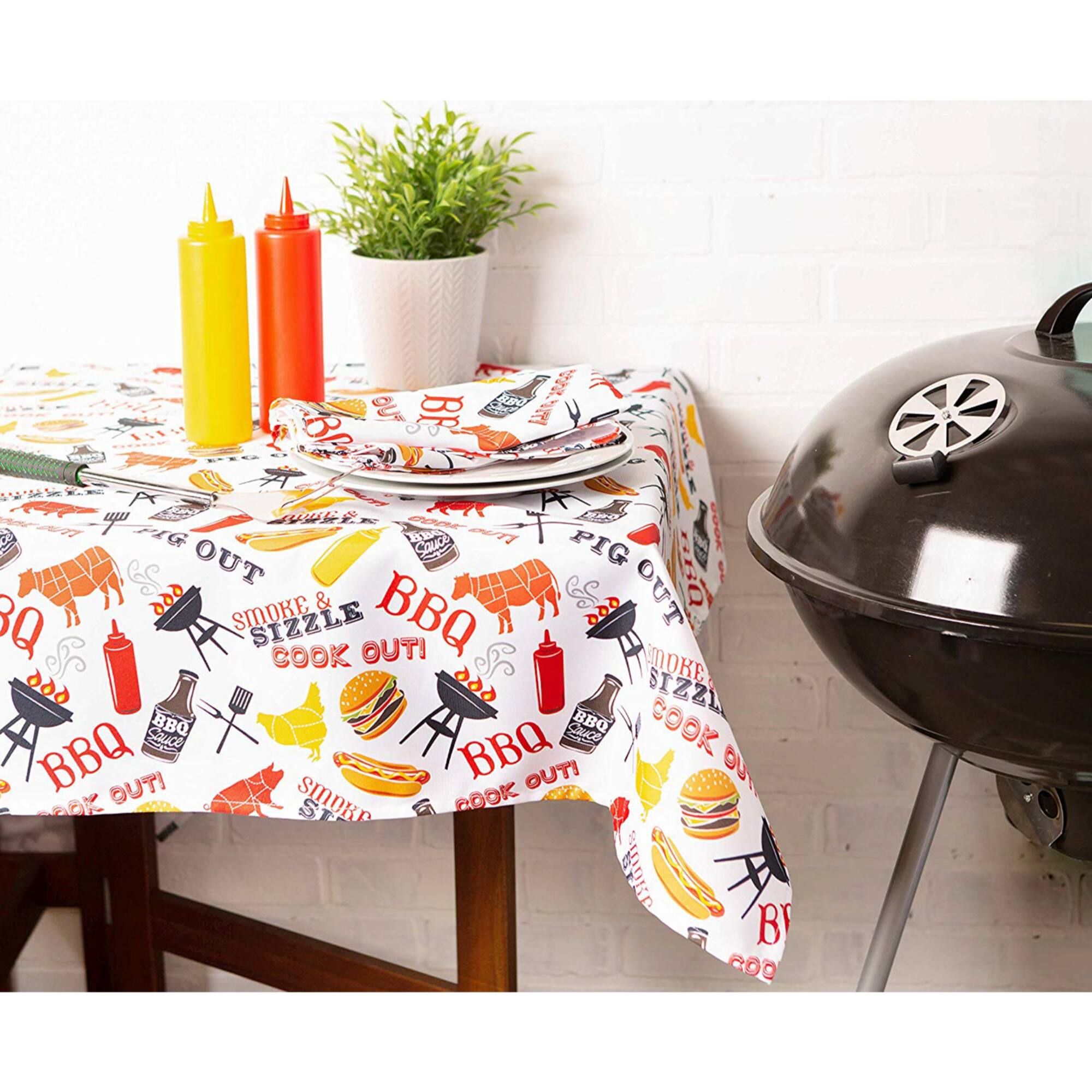 BBQ Fun Print Outdoor Tablecloth 60" x 84"